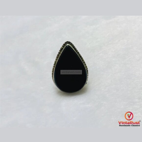 Black Onyx Stone Ring: Unisex Adjustable Rings For Gift - Picture 3 of 6